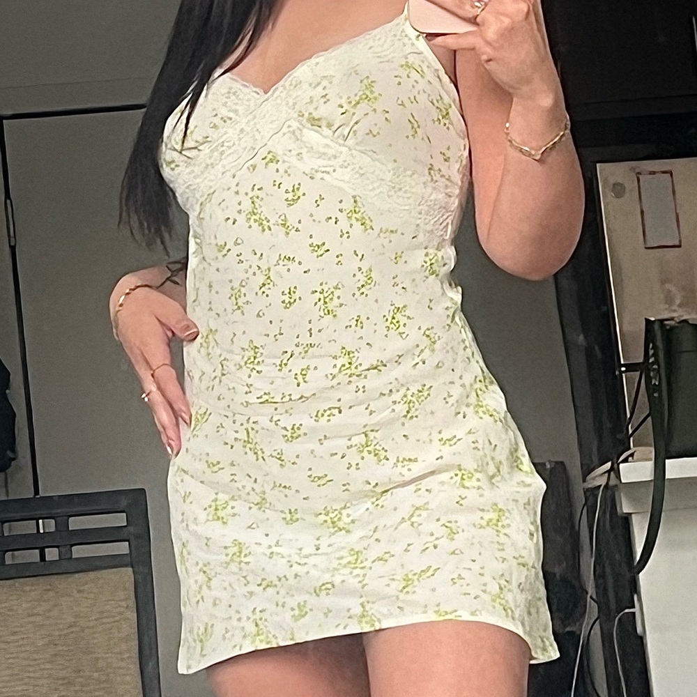 Floral White and Green Slip Dress